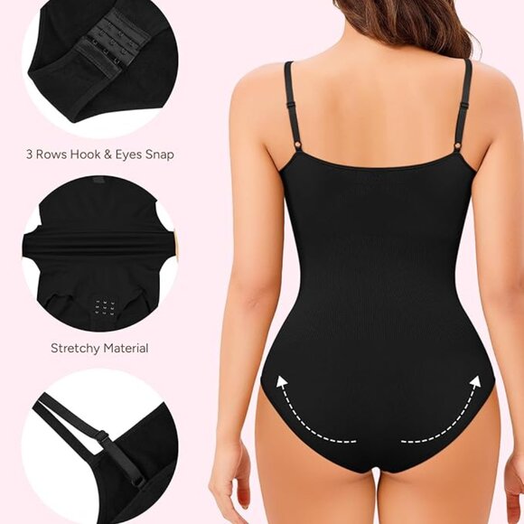 SOLD Women's Black Shapewear Bodysuit Tummy Control - Square Neck Size LARGE - Picture 3 of 9